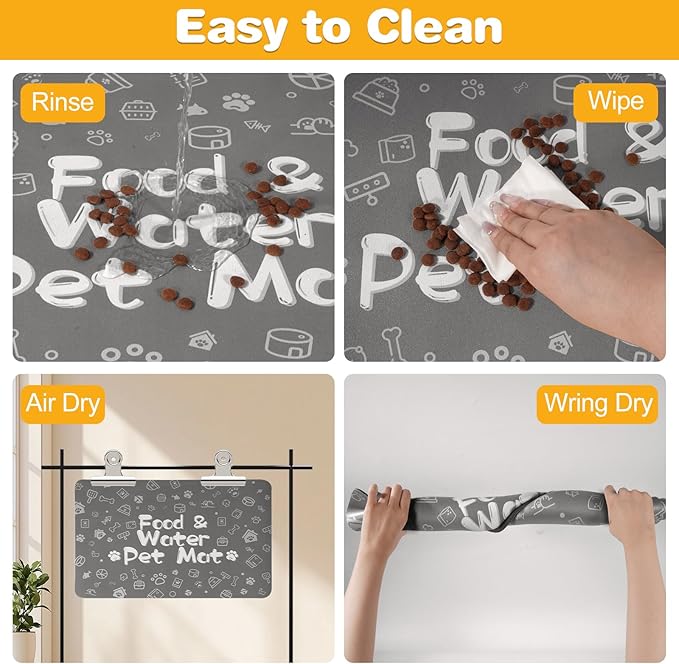 Pet Feeding Mat,Dog Cat Mat for Food and Water,Dog Bowl Waterproof Placemat with Rubber Backing,Absorbent Quick Dry Water Dispenser Mat for Pet（Dark Gray 16"×24"）