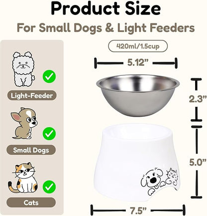 Elevated Spaniel Dog Bowl, Melamine Raised Dog Food Bowl for Long-Eared Dogs, Raised Dog Bowls for Small Dogs, Stainless Steel Inner Bowl, Non-Slip Base (Puppy & Kitten Pals, M (420 ML / 1.5 Cups)