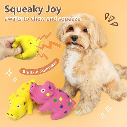 6 Pack Squeaky Pig Dog Toys, 4 in Latex Dog Toy Pigs, Multicolor Mini Dotted Piglets Chew Toys for Small Medium Dogs
