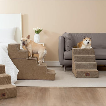 EHEYCIGA Dog Stairs for Bed 18" H, 4-Step Dog Steps for High Bed, Pet Steps for Small Dogs and Cats, Non-Slip Balanced Pet Ramp Indoor, Camel