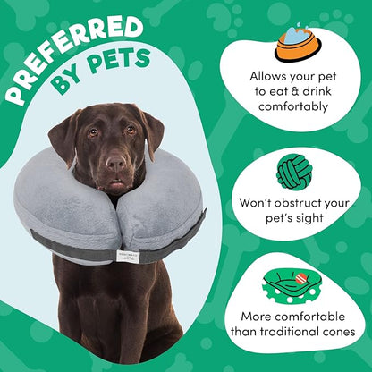 BENCMATE Inflatable Dog Cone Collar Alternative, Soft Dog Cone for Small Medium Large Dogs and Cats, Neck Recovery ECollar Donut Collar After Surgery (Large, Grey)