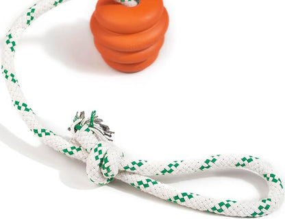 Green Sheep Natural Rubber Ball Rope Toy for Dogs, Interactive Dog Ball with Recycle Cotton Rope, Tug of War Dog Toy for Small to Large Dogs, Tough Dog Toys for Outdoor Play, Orange