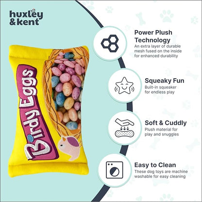 Huxley & Kent Funny Dog Toy w/Squeaker – Power Plush Squeaky Dog Toys for Small, Medium & Large Dogs – Soft Stuffed Animal for Indoor Play & Fetch - Birdy Eggs, Small