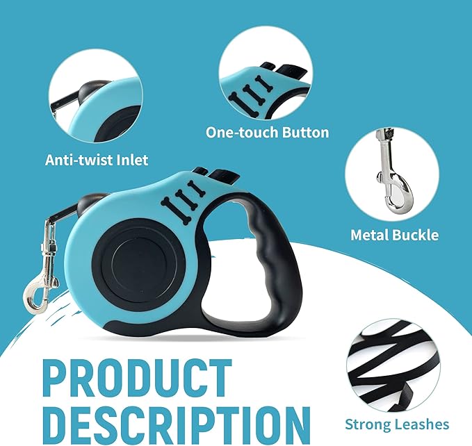 Retractable Dog Leash Automatic Telescopic Tractor Dog Tape, Pet Tape 10/16 FT Durable and Convenient, with Non-Slip Handle, Suitable for Small and Medium-Sized Dogs Lake Blue