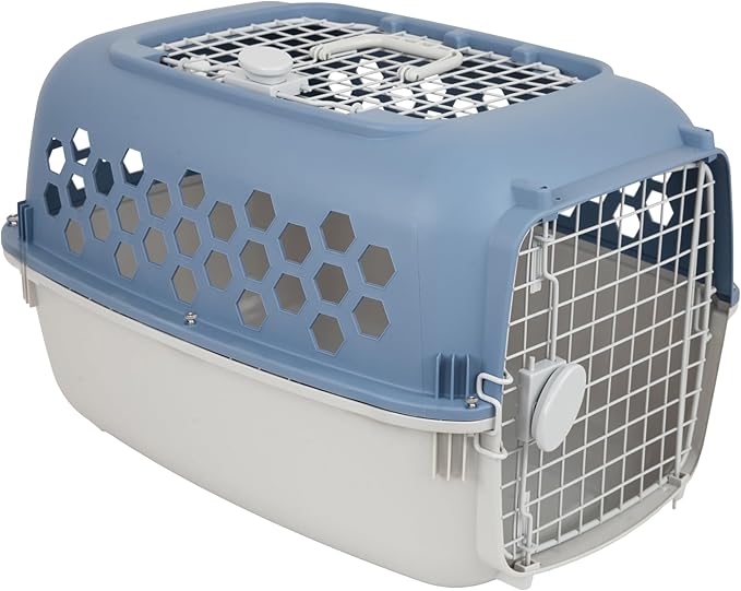 24" Pet Kennel Carrier for Small Dogs & Cats, Portable Travel & Home Use Two-Door (Top/Front Loading) Plastic Crate for 15-25 lbs Pets, Durable Blue