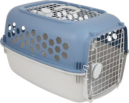 24" Pet Kennel Carrier for Small Dogs & Cats, Portable Travel & Home Use Two-Door (Top/Front Loading) Plastic Crate for 15-25 lbs Pets, Durable Blue