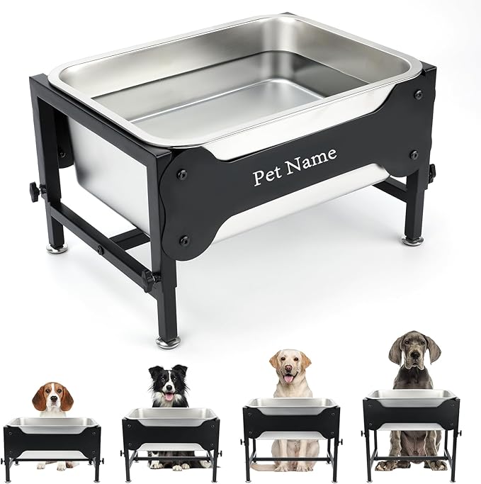 4 Gallons Elevated Large Dog Water Bowl, 4 Height Adjustable Stainless Steel Raised Dog Bowls with Stand, Indoor Outdoor Pet Water Bowl Relief Joint Pressure Pet Dishes for Dogs Easy Clean