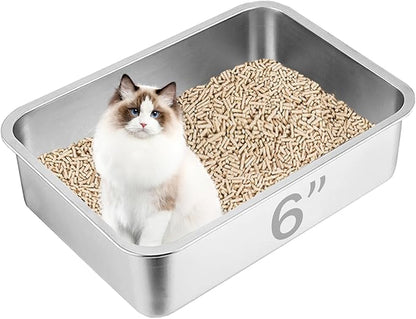 Stainless Steel Cat Litter Box, 23.6"×15.7"×6" Metal Litter Pan, Extra Large Cat Litter Box for Multiple Cats, Easy Cleaning