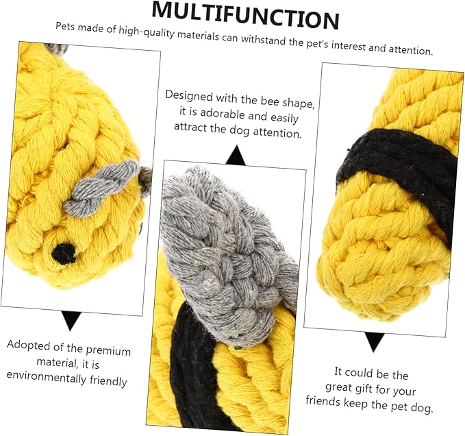 1pc Bee Pet Toy Dogman Toys Bee Toy Small Dog Chew Toys Dog Rope Toys Sound Dog Toys Puppy Toys Dog Teasing Toys Dog Training Toys Teasing Toys for Dogs Cotton Rope Yellow Knot