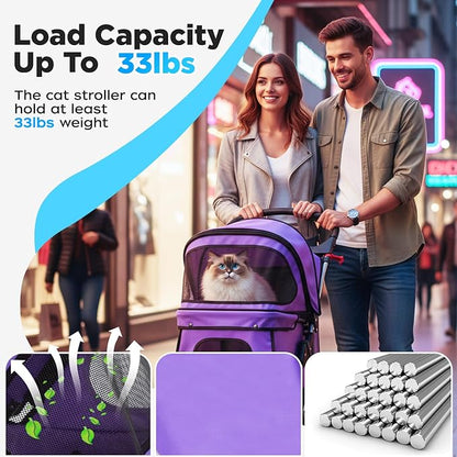 BestOffice Pet Stroller for Small Medium Dogs & Cats, 4-Wheel Foldable Dog Stroller with Cup Holder, Lightweight Travel Carrier, Waterproof Design for Outdoor Walks,Purple