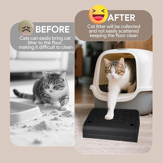 Cat Ramp for Litter Box Step, Self Cleaning Cat Litter Box Ramp Trapper with Storage, Small Step Pedal Stool with Filter Function Steps for Small & Elderly Cats(Black 11.8"x 7.87"x 3.3")