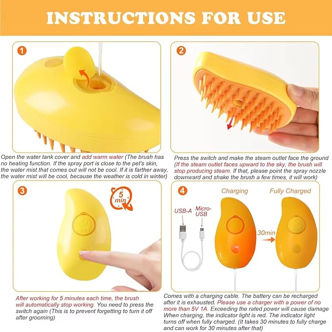 Pet Steam Brush 3-in-1 – Cat & Dog Grooming Brush with Spray – Hair Remover & Deshedding Comb – Silicone Massage Cleaner for Pets