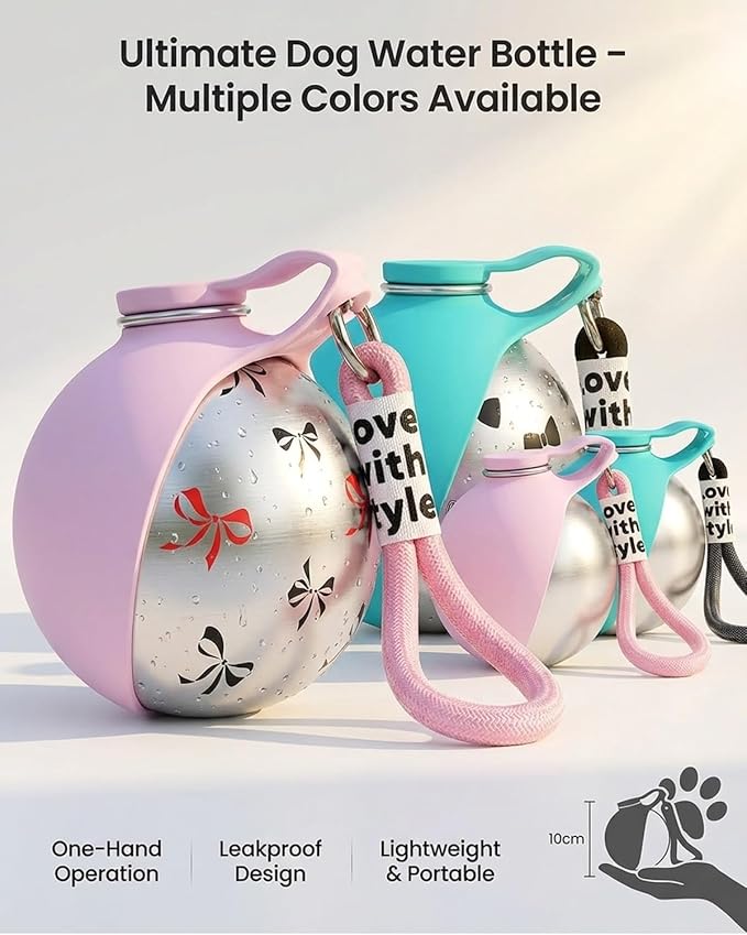 Dog Water Bottle with Bowl 2-in-1 Portable Dog Bottle Pet Travel Hydration Dispenser Container Cup Drinking Outdoor Leak Proof Built in Design Lightweight Easy Carry for Walking Hiking