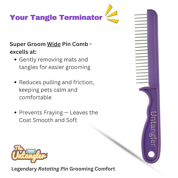 Super-Groom Combs with Smooth Rotating Teeth for Painless Mat Removal (Royal Purple, 22 Coarse-Teeth)