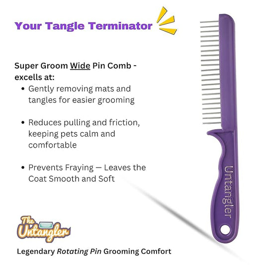 Super-Groom Combs with Smooth Rotating Teeth for Painless Mat Removal (Royal Purple, 22 Coarse-Teeth)