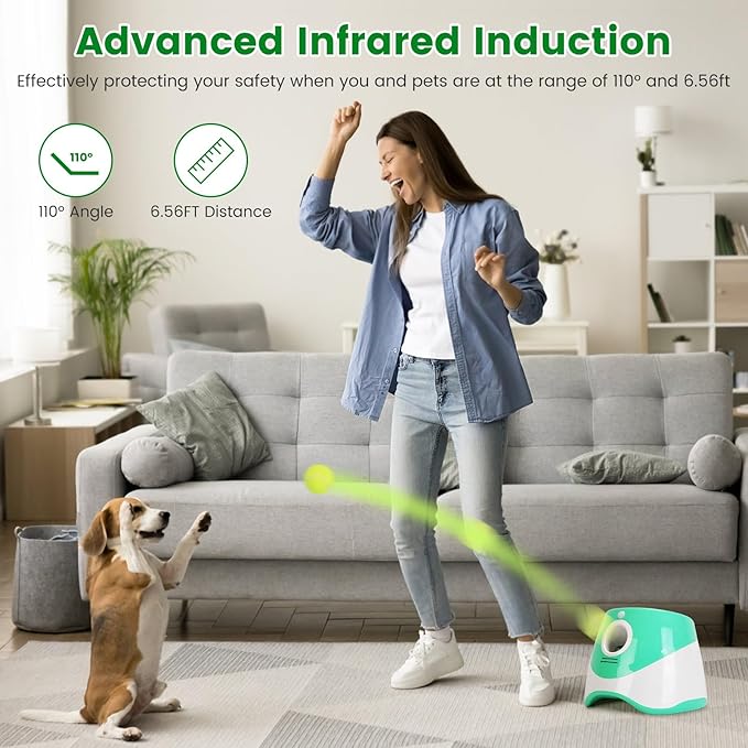 Automatic Dog Ball Launcher Tennis Ball Thrower Machine Interactive Fetch Machine Training Game Toy with 3 Adjustable Launch Distance for Small Medium Dogs Indoor & Outdoor