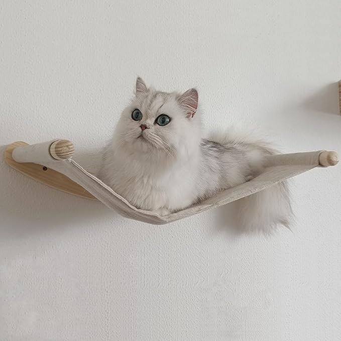 Yiotl Cat Hammock, Wall Mounted Cat Climbing Shelf, 4 Step Cat Stairway Furniture with Sisal Scratching for Sleeping, Playing, Lounging and Perching