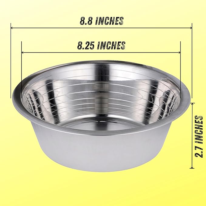 Bosky 2 Pack Stainless Steel Dog Bowls 8.8" Diameter for Food or Water ~ Ideal for Use on Floor or for Elevated Pet Feeder Stands (8 Cups)