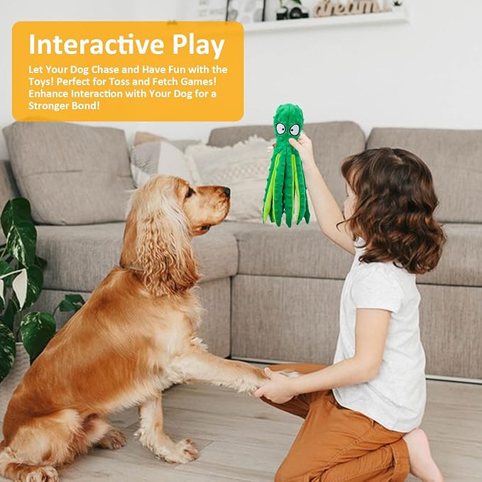 Squeaky Dog Toys - Octopus Plush Crinkle Toys with No Stuffing, Durable Interactive Pet Toys for Small, Medium & Large Dogs, Great for Teething and Play(1PCAK Plush Octopus)