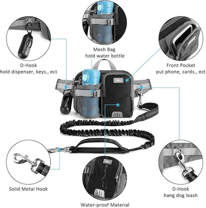 ETACCU Hands Free Dog Leash with Phone Pouch, Water Bottle Holder - Adjustable Waist Belt 19-38 Inch Belt Leash for Running, Reflective Shock Absorbing 48"-70" Extendable