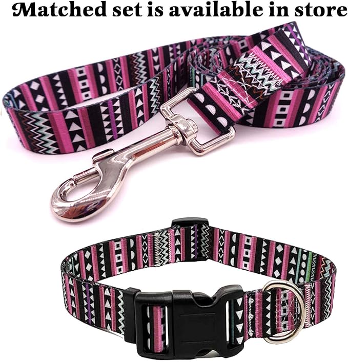 Dog Collar with Bohemia Floral Tribal Geometric Patterns - Soft Ethnic Style Collar Adjustable for Small Medium Large Dogs (Bohemian Purple,XS)