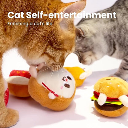 Cat Toys Hamburger, 5 Pack Catnip Toys Bread for Indoor Cats, Cute Durable Kitten Chew Toys, Interactive Cat Kicker Toys for All Breeds, Catmint Kitten Teething Toys