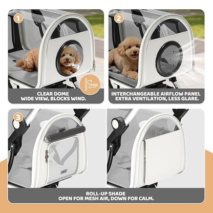 Magshion Dog Stroller with Detachable Carrier, Clear PC Dome Pet Stroller for Small & Medium Dogs & Cats up to 33 lbs, Lightweight Foldable Pet Cart, PU Wheels, Storage Basket & Cup Holder