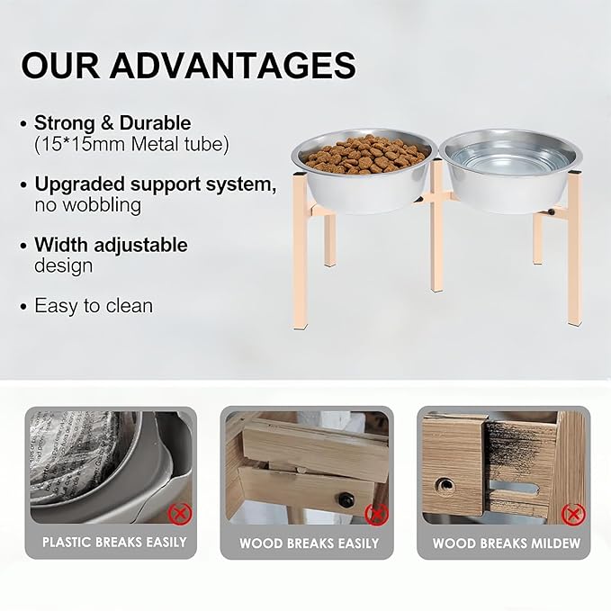 Adjustable Elevated Dog Bowl Stand, Metal Feeder Riser for Large Medium Dogs, Portable Travel Design, Slow Feeder Compatible (Without Bowls)
