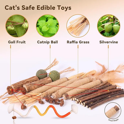 Kyouki Cat Toys Cat Chew Toys, Silvervine Sticks Catnip Rope Toys for Cats Teeth Cleaning, Kitten Dental Care, Kitty for Indoor Cats Increase Appetite,Enhances Oral & Dental Health (21 Pack)