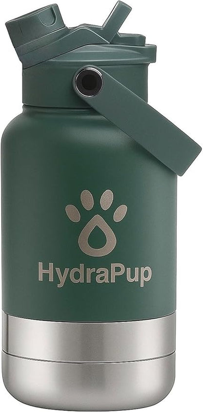 32oz Insulated Water Bottle with Dog Bowls – Human & Pet Shared Use, Stainless Steel Leakproof Travel Bottle (Forest Green)