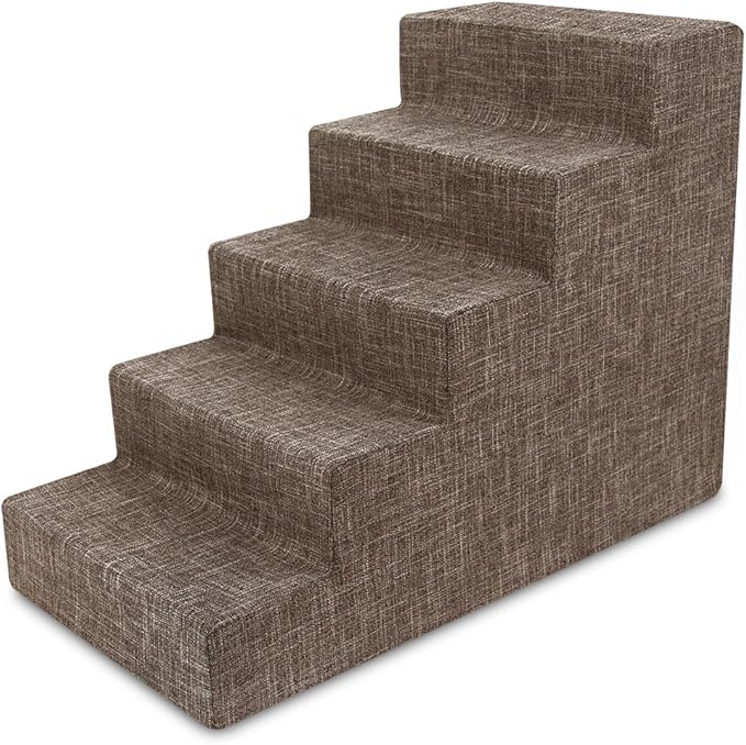 Best Pet Supplies Dog Stairs & Steps - Foam Steps for Small Dogs & Cats, Non-Slip Indoor Balanced Pet Step Support, Dog Ramp, No Assembly, Brown Linen, 5-Step (22.5-inch Height)