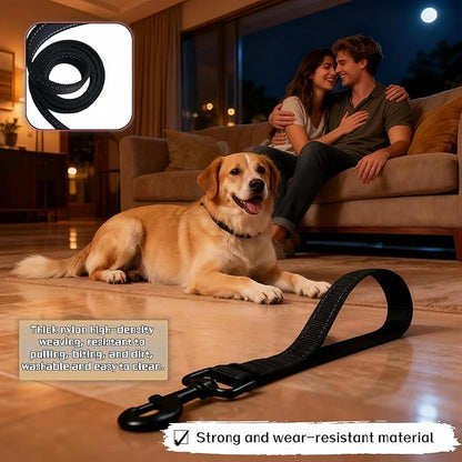 Heavy Duty Nylon Dog Leash with Padded Handle, Black Reflective Short Lead, 12 Inch for Medium Large Dogs, Double Layer Durable Walking Training