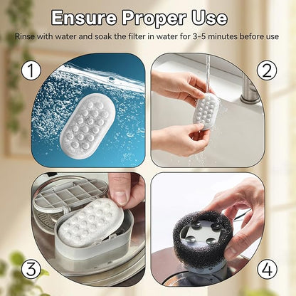 Cat Water Fountain Filter, 32-Pack Cat Fountain Replacement Filters for 67oz/2L & 108oz/3.2L Stainless Steel Cat Water Fountain, 4-Layer Filtration Pet Filter (16 Filters & 16 Sponges)