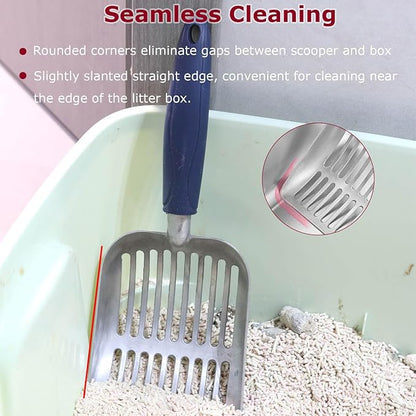 Cat Litter Scoop, Kitty Metal Scooper, Aluminum Alloy Sifter, Kitten Pooper Lifter, Deep Shovel, Long Handle, Poop Sifting, Durable, Heavy Duty, for Litter Box