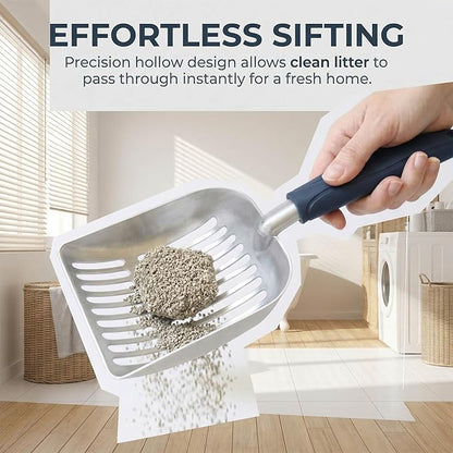 Cat Litter Scoop, Kitty Metal Scooper, Aluminum Alloy Sifter, Kitten Pooper Lifter, Deep Shovel, Long Handle, Poop Sifting, Durable, Heavy Duty, for Litter Box