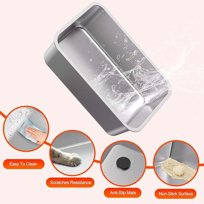 2PACK Stainless Steel Cat Litter Box, 20" L x 13.8" W x12 H Metal Kitty Litter Box with Lid, Never Absorbs Odors, Leak-Proof, Non-Sticky, Easy to Clean, with Scoop