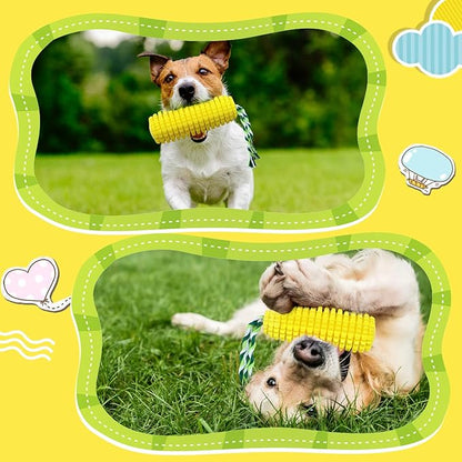 Sumind Dog Chew Toys for Aggressive Chewers Corn Dog Toy Indestructible Durable Rubber Squeaky Toothbrush Interactive Corn on the Cob Puppy Toy for Small Medium Large Breed