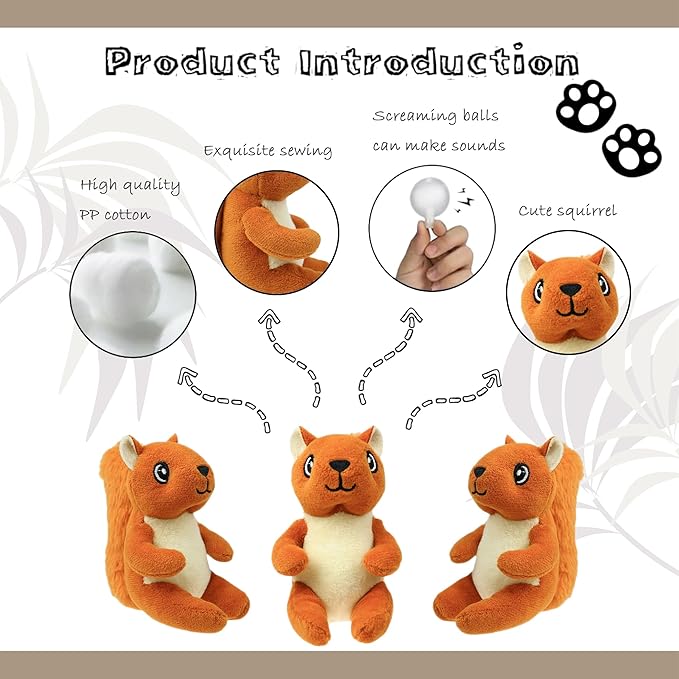 Squirrel Plush Dog Toy Squeaky Toy, Interactive Hide and Seek Replacement Dog Toys for Small & Medium Dogs (3Pcs Squeaky Squirrel A)