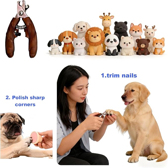 Dog Nail File Board Set with 3cr13 Stainless Steel Clipper, Quiet Dog Nail Scratch Board for Gentle Trimming, Pet Nail File for Dogs Cats Puppies, Durable Nail Care Tool