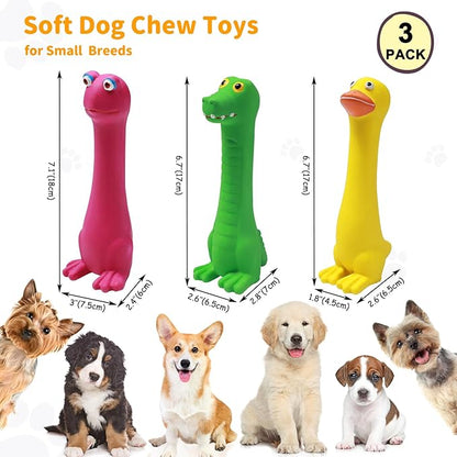 Latex Squeaky Dog Toys, 3 Pack Soft Rubber Dog Chew Toys, 7" Standing Stick Animal Pet Toy to Keep Them Busy, Interactive Fetch Squeak Toy for Puppy Small Dogs