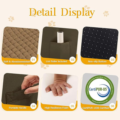 Dog Stairs for Small Dogs, Wide Pet Step with Removable Cover, No Assembly High Density Foam Cat Ramp for Bed or Sofa, 5-Step, Light Brown