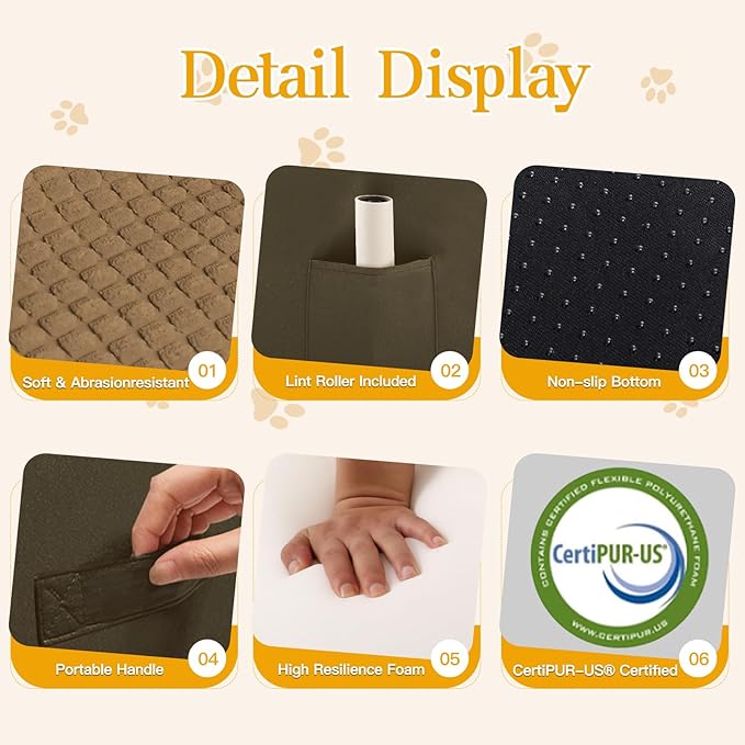 Dog Stairs for Small Dogs, Wide Pet Step with Removable Cover, No Assembly High Density Foam Cat Ramp for Bed or Sofa, 4-Step, Light Brown