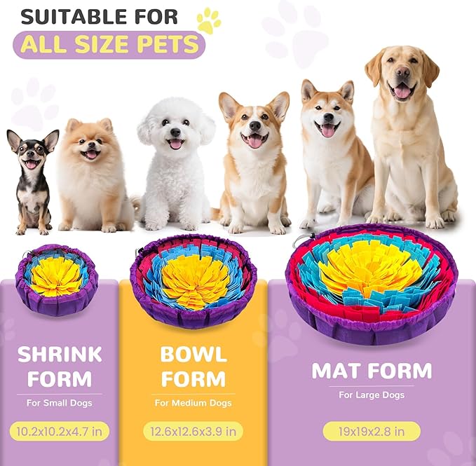 Snuffle Mat for Dogs 19"x19", Adjustable Dog Slow Feeder Bowl, Interactive Dog Enrichment Puzzle Toys, Foraging Sniff Treat Mat Mental Stimulation for Puppy Small Medium Large Breed Dogs Cats