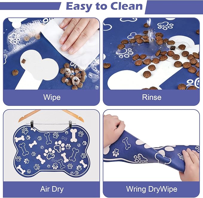 Dog Cat Mat for Food and Water,Rapid Absorbent Pet Feeding Mat, Bone Shaped Dog Placemat Bowl Mat with Rubber Backing,No Stains Pet Food Mats Indoor, Pet Accessories Supplies,Blue 12"×18"
