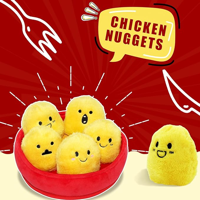 Dog Squeak Toys, 6 Pack Chicken Nugget Dogs Push Toys Interactive Puppy Toys Bark Box Toys Dog Chicken Toy to Keep Them Busy
