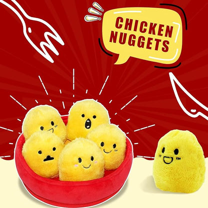 Dog Squeak Toys, 6 Pack Chicken Nugget Dogs Push Toys Interactive Puppy Toys Bark Box Toys Dog Chicken Toy to Keep Them Busy