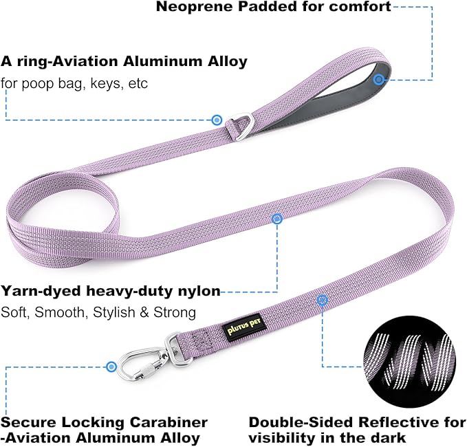 Plutus Pet Heavy Duty Dog Leash with Lockable Aluminum Carabiner, 4/6 Feet Long, Double-Sided Reflective Nylon, Padded Handle, for Puppy, Small, Medium and Large Dogs (Lilac Purple, 4/5" x 4')