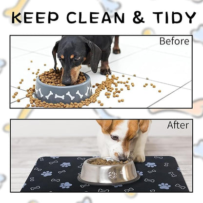 Pet Cat Dog Food Mat Non Slip Mat for Dog Water Bowl Mat Quick Dry Absorbent Cat Feeding Mat, 24 * 16.9 in, Dark Grey