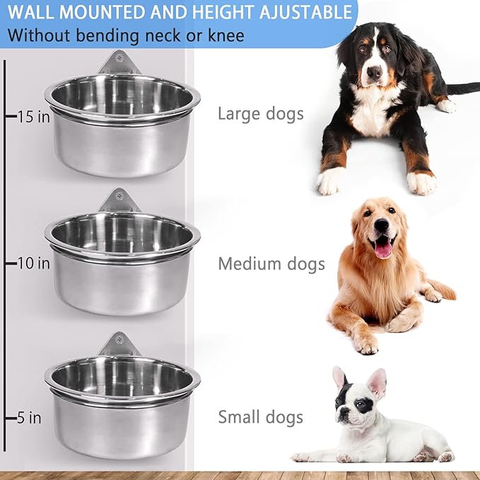 Raised Large Dog Bowls Wall Mount Pet Bowl, Collapsible Elevated Pet Bowl for Dog Cat Chicken Coop - 8 Cups / 2 Quart