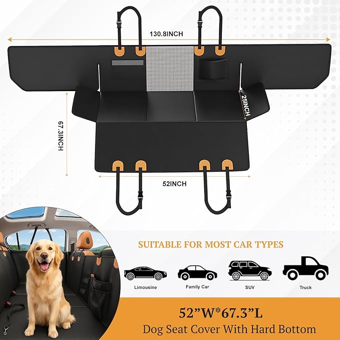 Dog Seat Extender for Cars, Heavy-Duty Waterproof Dog Travel Back Seat Bridge, Anti-Scratch, Easy-Clean Surface, Designed for SUV and Truck Owners with Active Dogs, 400lb Max Load